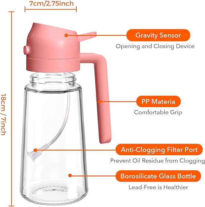 Oil Spray Bottle 3 in 1 16oz/470ml Glass Olive Oil Sprayer for Cooking with Stickers, Oil Dispenser for Kitchen Gadgets, Food Grade Premium Spray Bottle with Portion Control for Salad, Frying, BBQ (Black)
